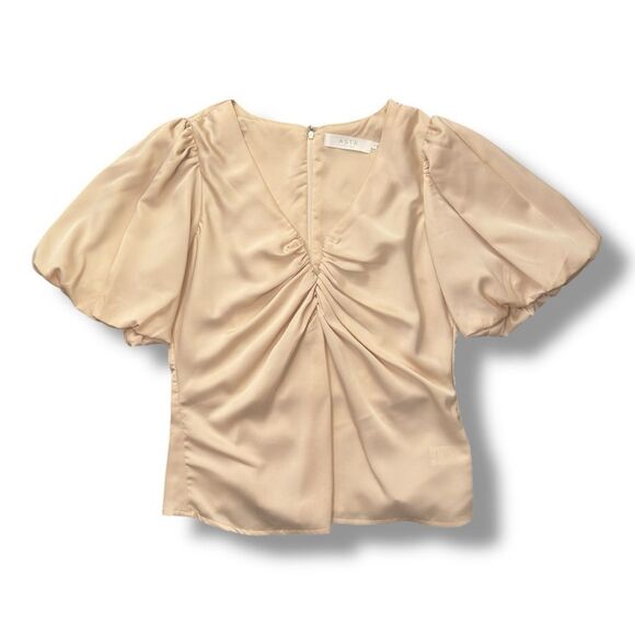 ASTR The Label Cream Satin Puff Sleeve Blouse Sz L - Picture 6 of 11